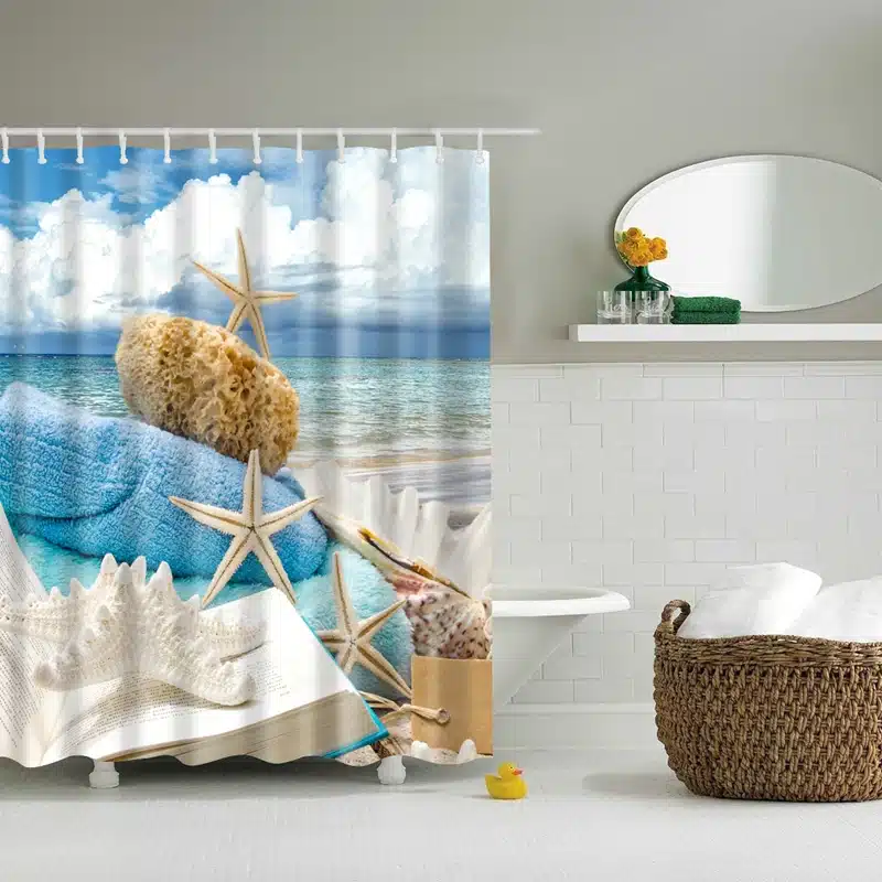 New Colorful Eco-friendly Beach Conch Starfish Shell Polyester High Quality Washable Bath Decor Shower Curtains 22