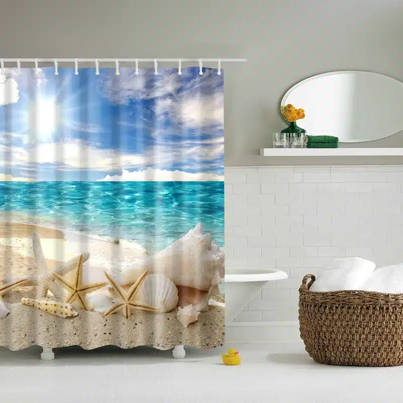 New Colorful Eco-friendly Beach Conch Starfish Shell Polyester High Quality Washable Bath Decor Shower Curtains 23