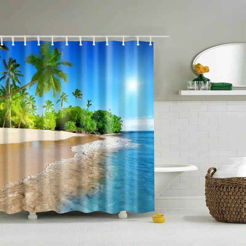 New Colorful Eco-friendly Beach Conch Starfish Shell Polyester High Quality Washable Bath Decor Shower Curtains 24