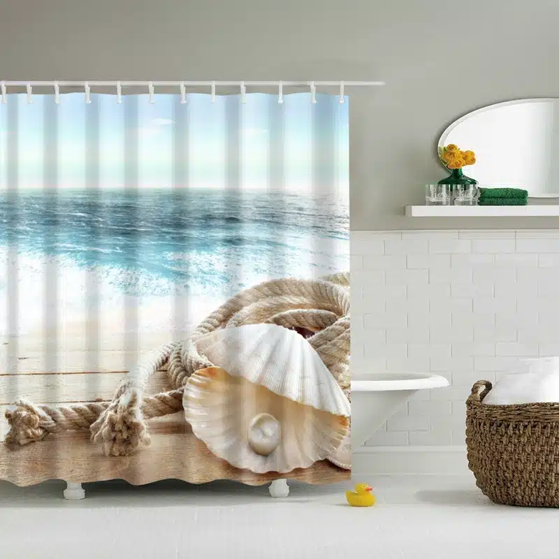 New Colorful Eco-friendly Beach Conch Starfish Shell Polyester High Quality Washable Bath Decor Shower Curtains 31