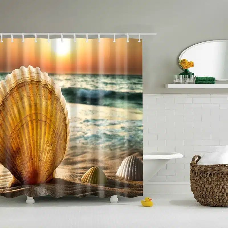 New Colorful Eco-friendly Beach Conch Starfish Shell Polyester High Quality Washable Bath Decor Shower Curtains 32