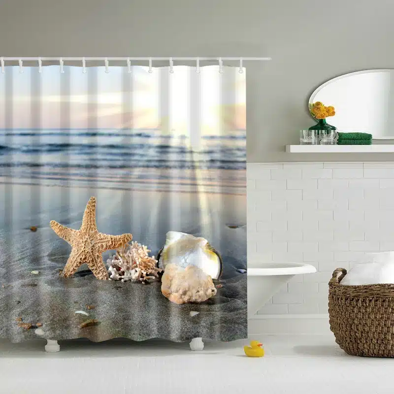 New Colorful Eco-friendly Beach Conch Starfish Shell Polyester High Quality Washable Bath Decor Shower Curtains 33