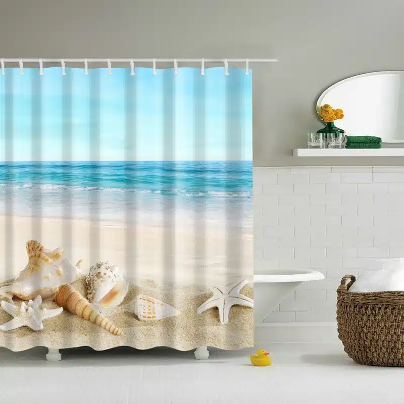 New Colorful Eco-friendly Beach Conch Starfish Shell Polyester High Quality Washable Bath Decor Shower Curtains 34