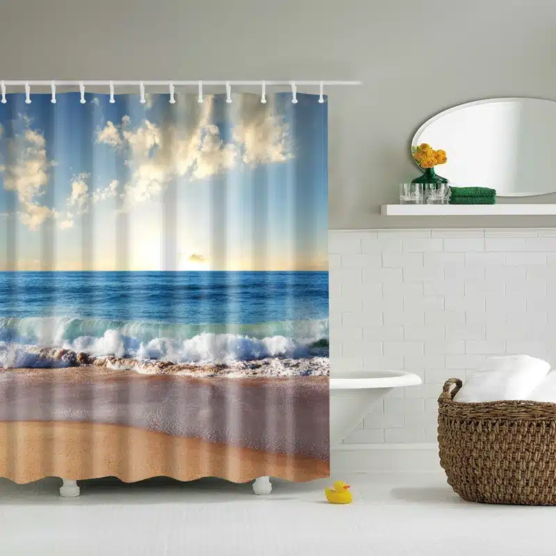 New Colorful Eco-friendly Beach Conch Starfish Shell Polyester High Quality Washable Bath Decor Shower Curtains 35