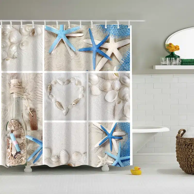 New Colorful Eco-friendly Beach Conch Starfish Shell Polyester High Quality Washable Bath Decor Shower Curtains 36