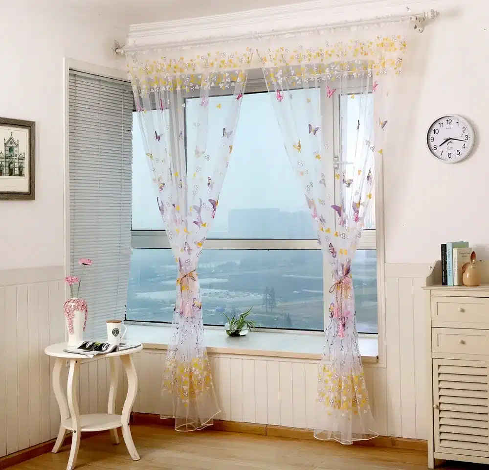 Butterflies Tulle Curtain Butterflies Branches Printed Curtains for windows living room Tulle woven floral cortinas hot sale 15