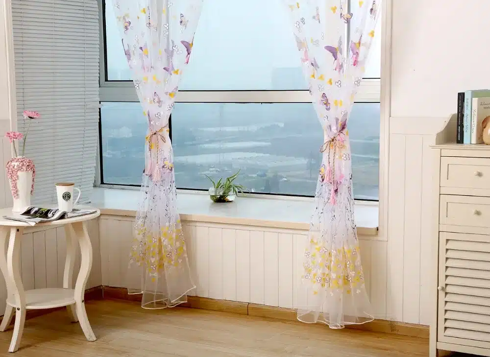 Butterflies Tulle Curtain Butterflies Branches Printed Curtains for windows living room Tulle woven floral cortinas hot sale 16
