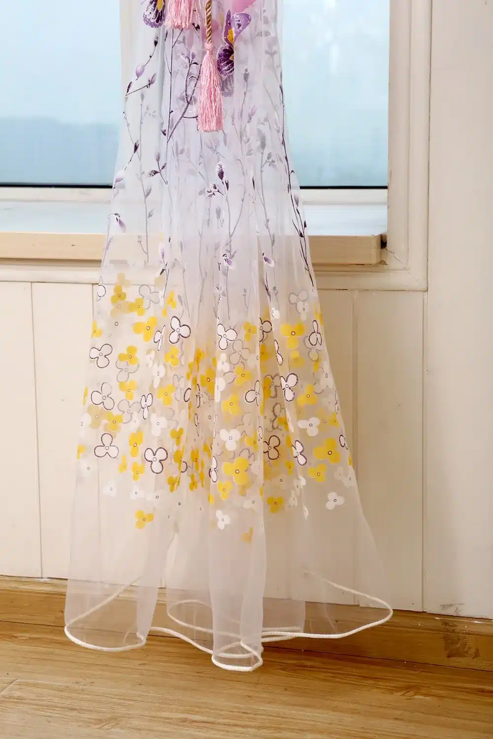 Butterflies Tulle Curtain Butterflies Branches Printed Curtains for windows living room Tulle woven floral cortinas hot sale 17