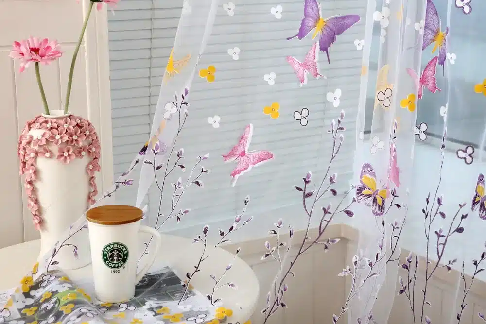 Butterflies Tulle Curtain Butterflies Branches Printed Curtains for windows living room Tulle woven floral cortinas hot sale 19