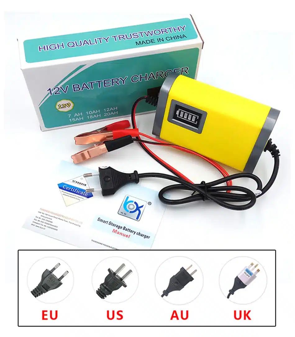 YX201 12V 2A Smart Car Battery Charger Automatic Auto Motorcycle Lead Acid AGM GEL Dry Batteries Power Supply 12 V Volt Moto LCD 11