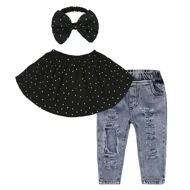 Children Clothing Sets Toddler Clothes 2018 Summer Kids Sport Suits Girls Clothes Sets top+jeans+Headband 3pcs For Girls Costume 10