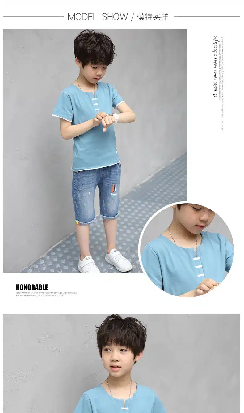 Children Clothing Sets Costumes For Boys Clothes Summer Toddler T-Shirt+Jeans 2018 Sport Suits Pockets Kids Clothes 6-15T Denim 4