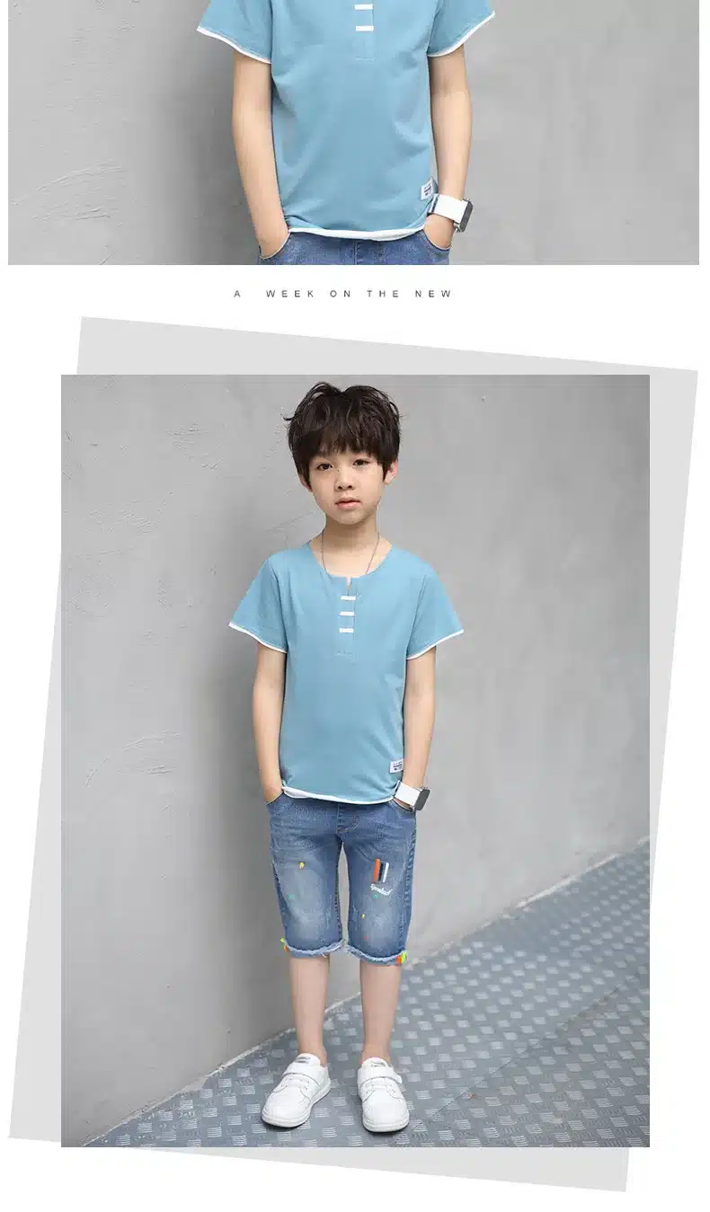Children Clothing Sets Costumes For Boys Clothes Summer Toddler T-Shirt+Jeans 2018 Sport Suits Pockets Kids Clothes 6-15T Denim 5