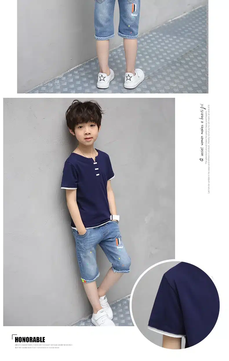 Children Clothing Sets Costumes For Boys Clothes Summer Toddler T-Shirt+Jeans 2018 Sport Suits Pockets Kids Clothes 6-15T Denim 7