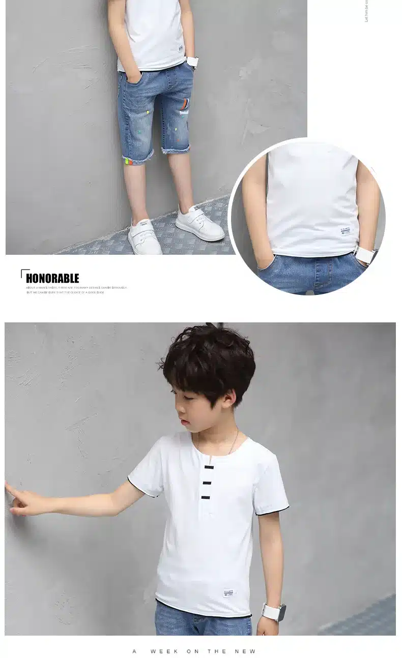 Children Clothing Sets Costumes For Boys Clothes Summer Toddler T-Shirt+Jeans 2018 Sport Suits Pockets Kids Clothes 6-15T Denim 11