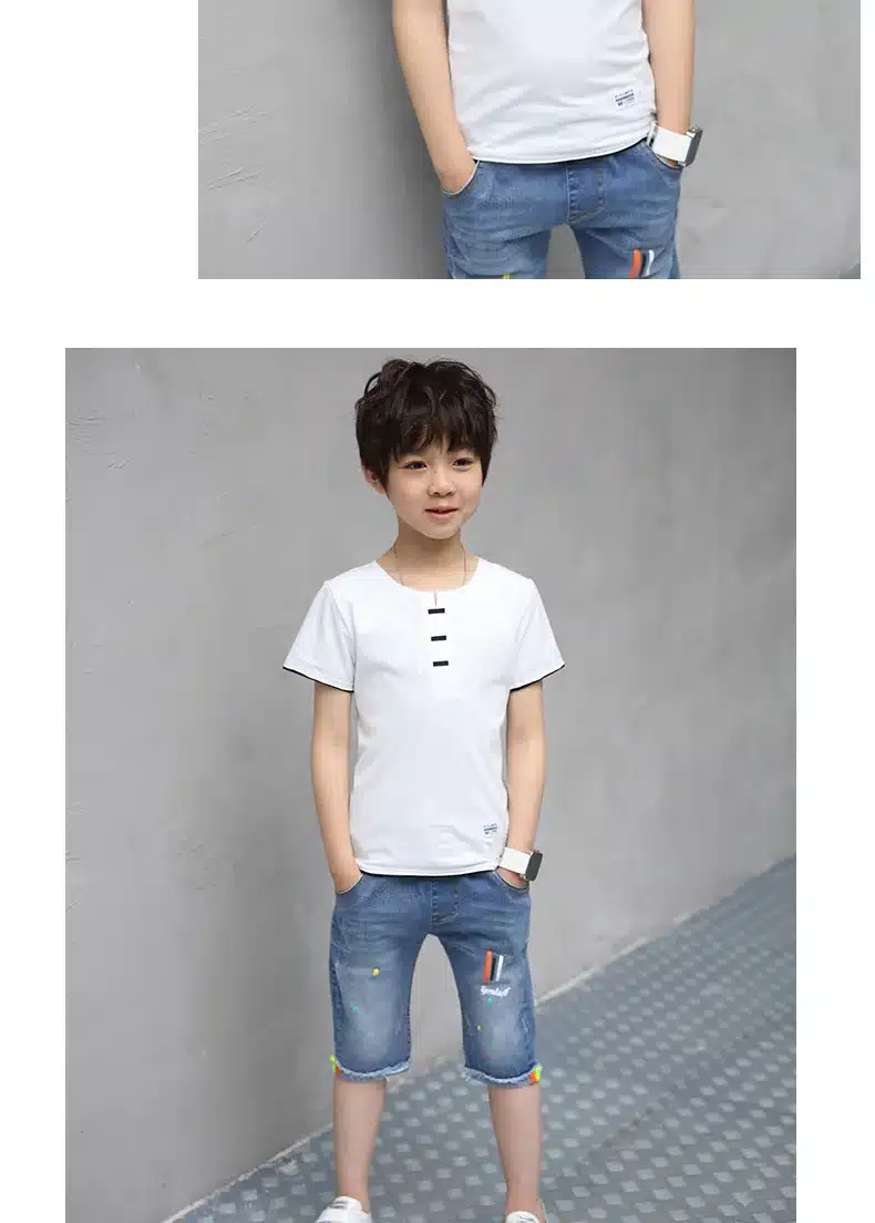 Children Clothing Sets Costumes For Boys Clothes Summer Toddler T-Shirt+Jeans 2018 Sport Suits Pockets Kids Clothes 6-15T Denim 13