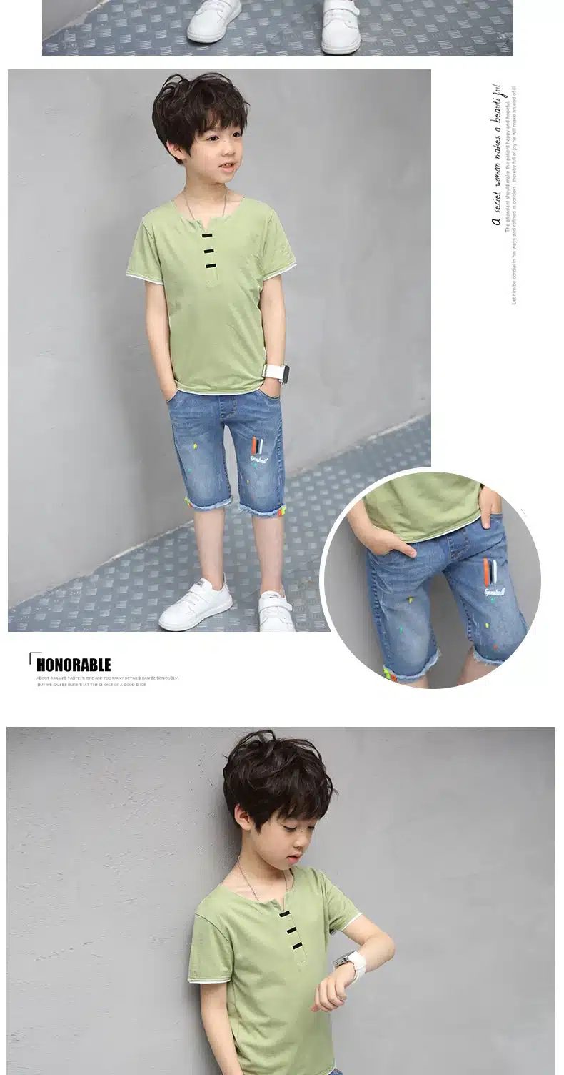 Children Clothing Sets Costumes For Boys Clothes Summer Toddler T-Shirt+Jeans 2018 Sport Suits Pockets Kids Clothes 6-15T Denim 14