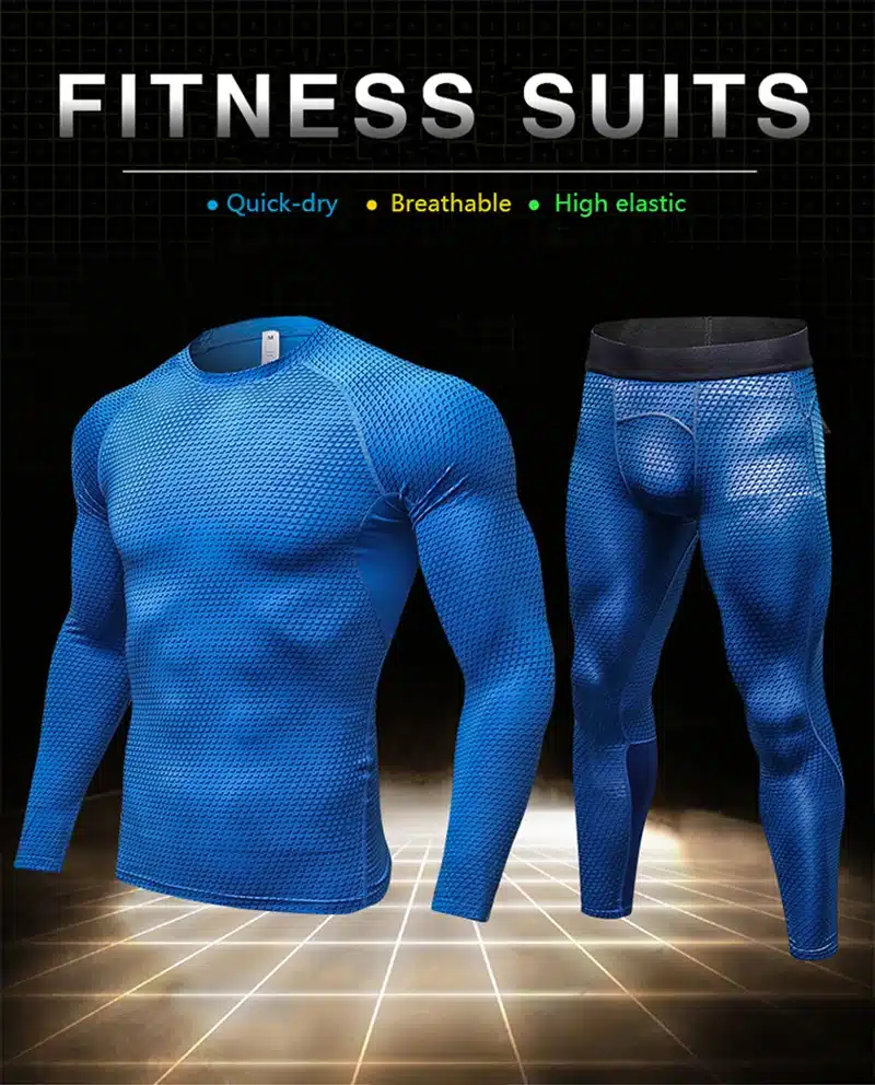 2017 Fitness Tight Sport Suit Men Long Sleeve Shirt +Pant Men's Running Set Compression Gym Clothing Quick Dry Men's Sportswear 15