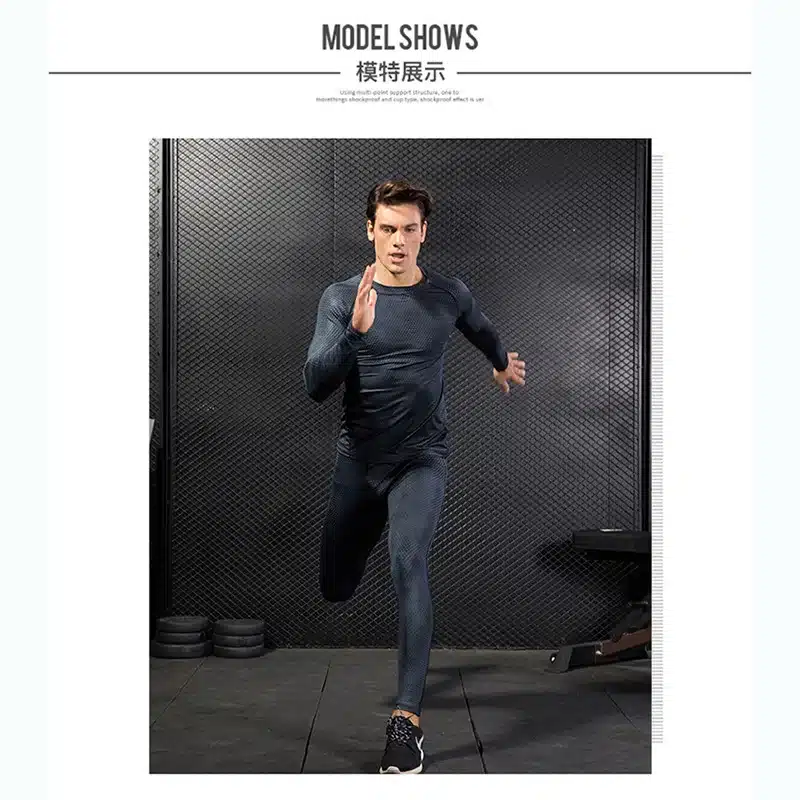 2017 Fitness Tight Sport Suit Men Long Sleeve Shirt +Pant Men's Running Set Compression Gym Clothing Quick Dry Men's Sportswear 16