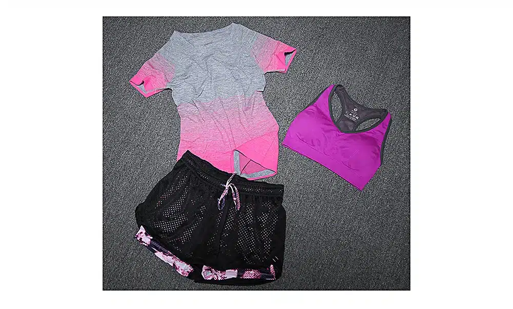 ALBREDA 2018 New Women Yoga Sport Suit Bra Set 3 Piece Female Short-sleeved Summer Sportswear Running Fitness Training Clothing 5