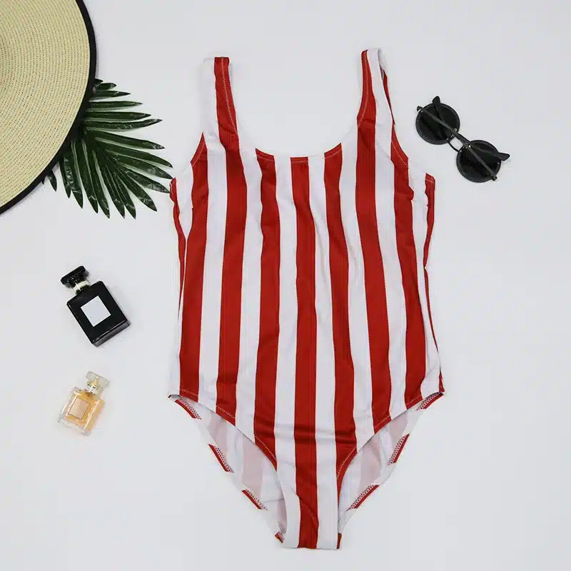 2018 Striped Swimwear One Piece Swimsuit Women Backless Monokini Swimsuit Sport Bodysuit Beach Bathing Suit Swim Red White 14