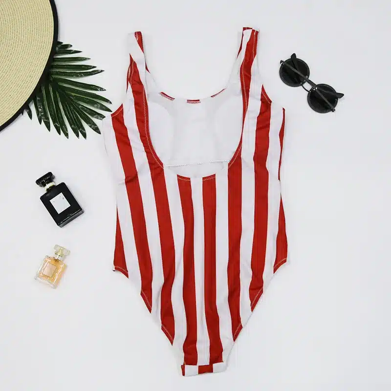 2018 Striped Swimwear One Piece Swimsuit Women Backless Monokini Swimsuit Sport Bodysuit Beach Bathing Suit Swim Red White 15