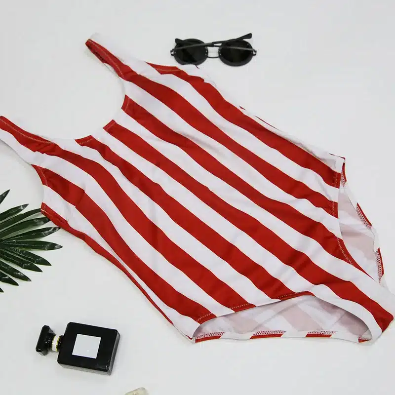 2018 Striped Swimwear One Piece Swimsuit Women Backless Monokini Swimsuit Sport Bodysuit Beach Bathing Suit Swim Red White 16