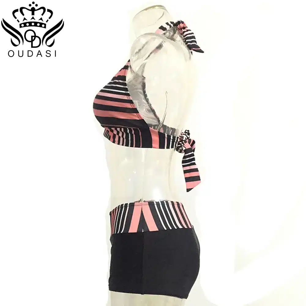 Bikini vintage Swimwear Women 2018 New Summer Biquini Tie Push up Bikinis Female Striped Swimsuit sport style bathig suit women 18