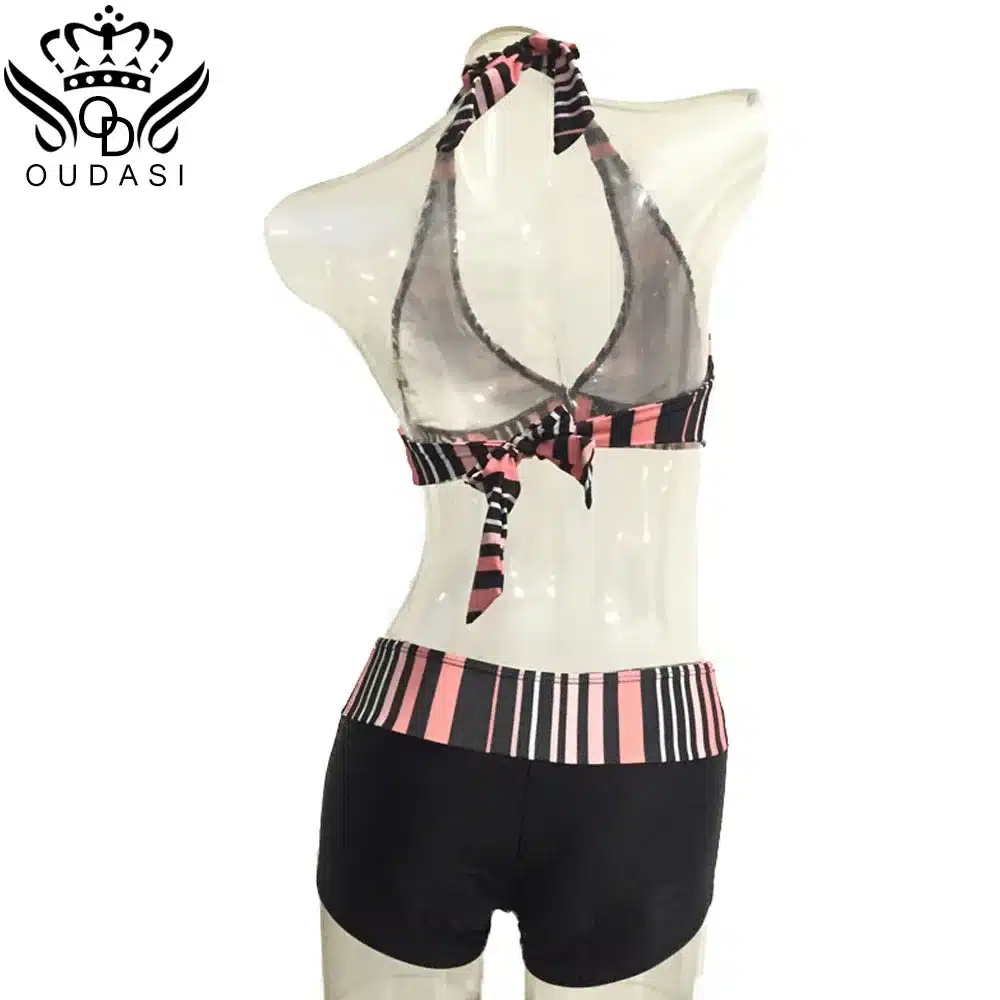 Bikini vintage Swimwear Women 2018 New Summer Biquini Tie Push up Bikinis Female Striped Swimsuit sport style bathig suit women 19