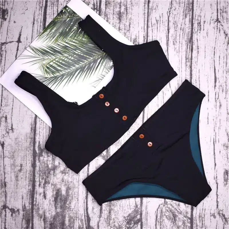 Sexy sport swimsuit Swimwear 2018 Black Bikini Set Button Vest Bikini Push Up Summer Beachwear bathing suits women 9