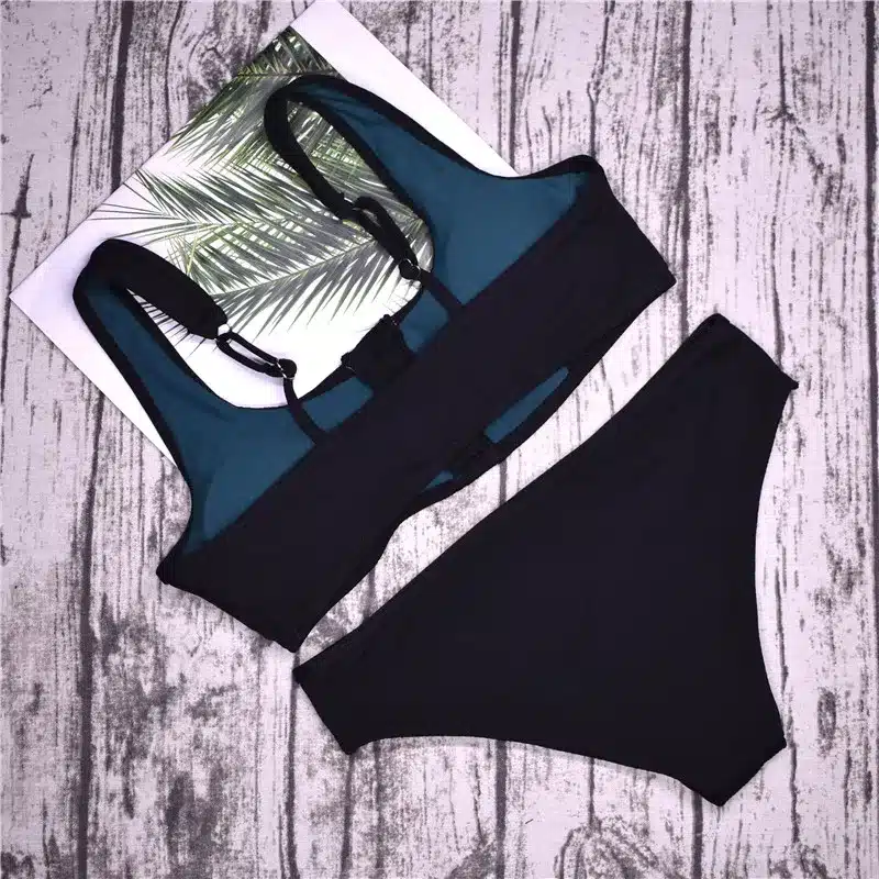 Sexy sport swimsuit Swimwear 2018 Black Bikini Set Button Vest Bikini Push Up Summer Beachwear bathing suits women 10