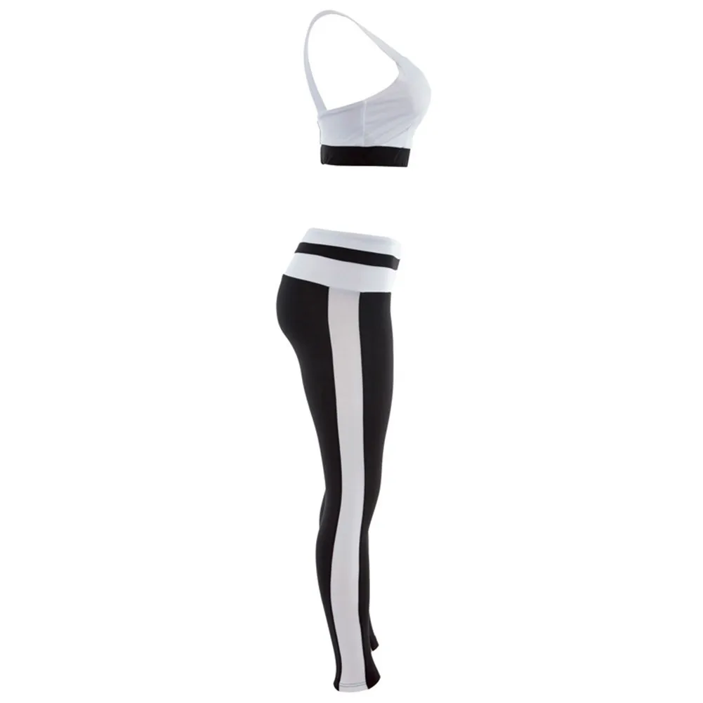 Women Sportswear Tracksuit Woman Fitness Gym Set Yoga Suit Female Costume Sport Top+Leggings Running Workout Clothes Black White 7