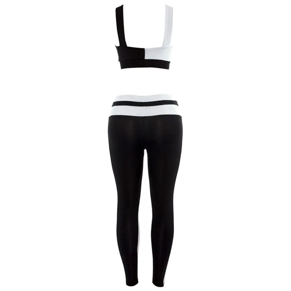 Women Sportswear Tracksuit Woman Fitness Gym Set Yoga Suit Female Costume Sport Top+Leggings Running Workout Clothes Black White 8