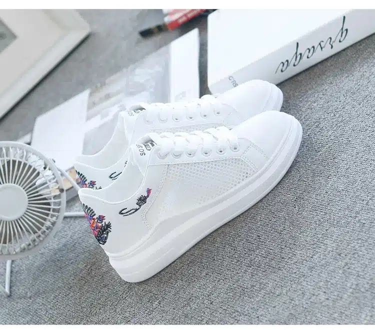 WAWFROK Women Casual Shoes Summer 2018 Spring Women Shoes Fashion Embroidered Breathable Hollow Lace-Up Women Sneakers 8