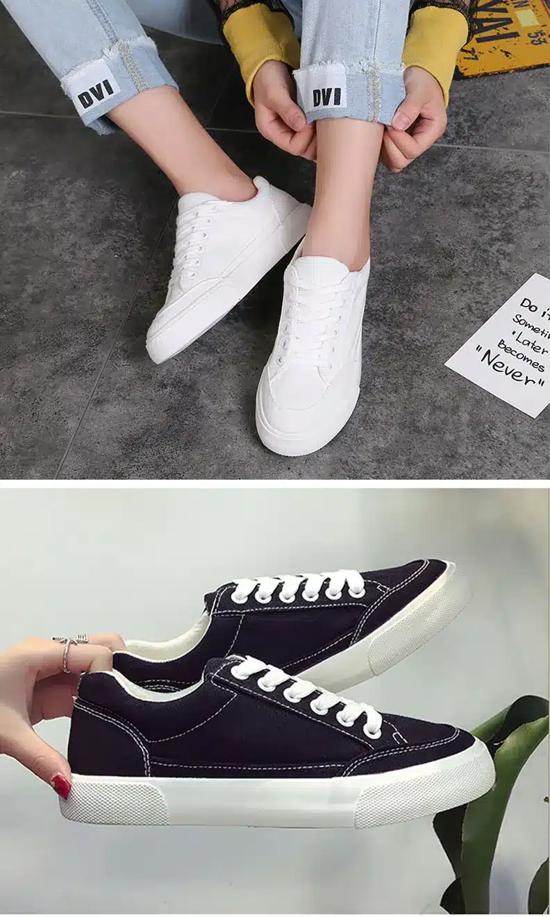 Women sneakers 2018 new arrivals fashion lace-up black/white women shoes solid sewing shallow casual canvas shoes women 23