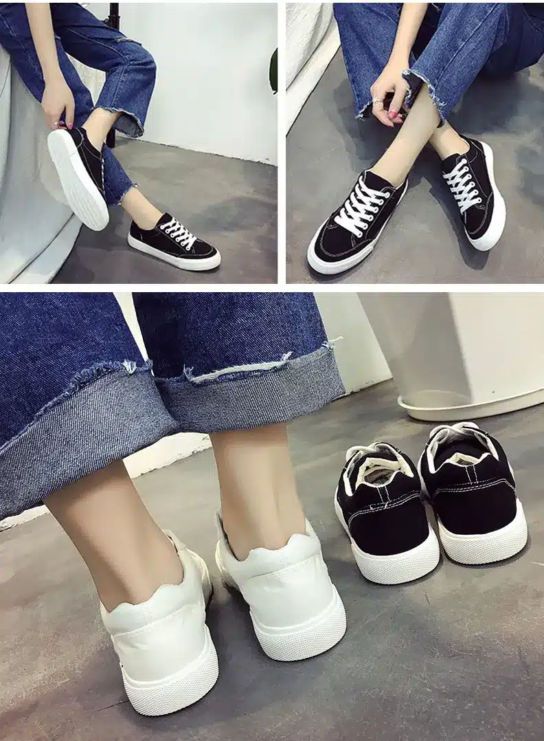 Women sneakers 2018 new arrivals fashion lace-up black/white women shoes solid sewing shallow casual canvas shoes women 25