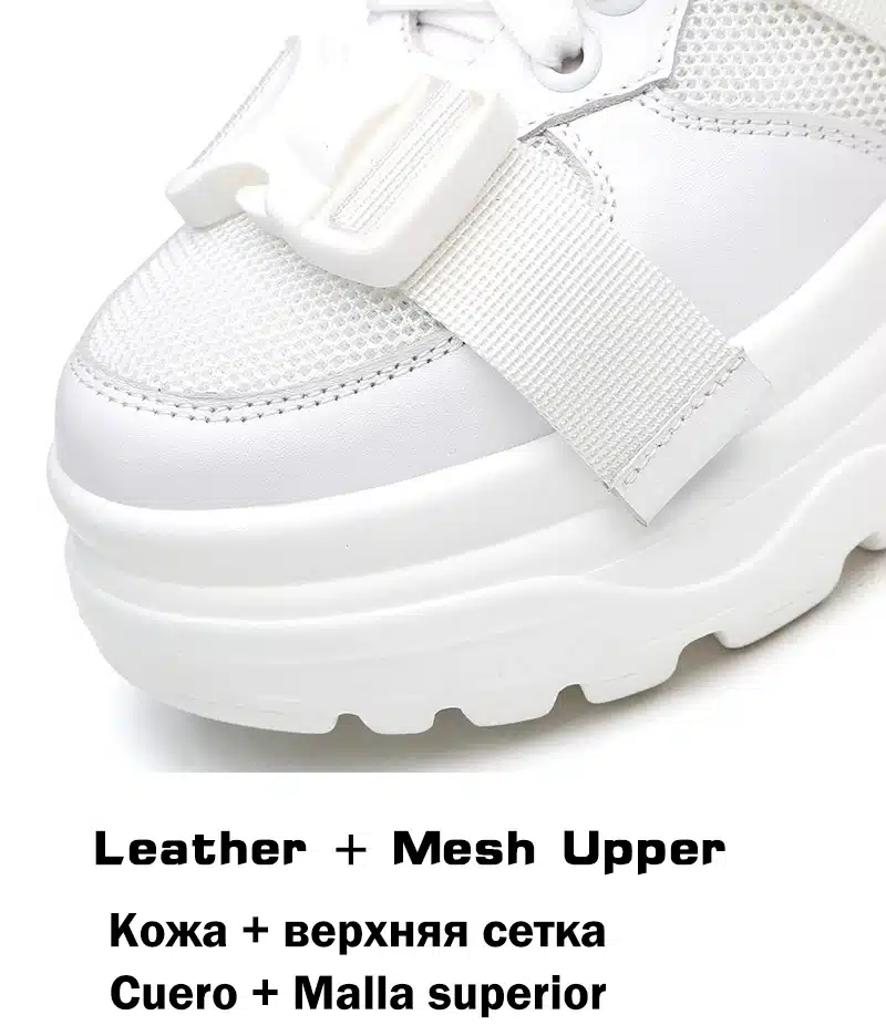 ADBOOV Leather + Mesh Platform Sneakers Women 2018 Fashion Buckle Women Dad Shoes Flat Walking Shoes Woman Casual Footwear 2