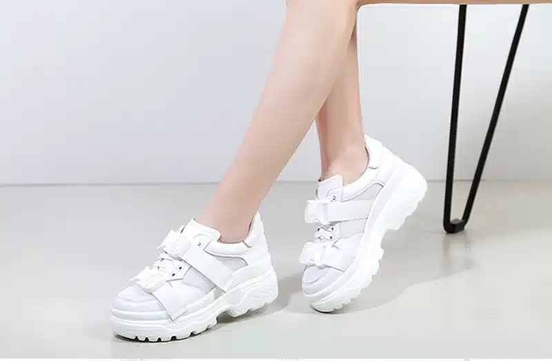 ADBOOV Leather + Mesh Platform Sneakers Women 2018 Fashion Buckle Women Dad Shoes Flat Walking Shoes Woman Casual Footwear 4