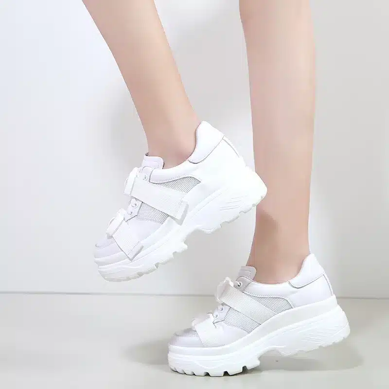 ADBOOV Leather + Mesh Platform Sneakers Women 2018 Fashion Buckle Women Dad Shoes Flat Walking Shoes Woman Casual Footwear 5