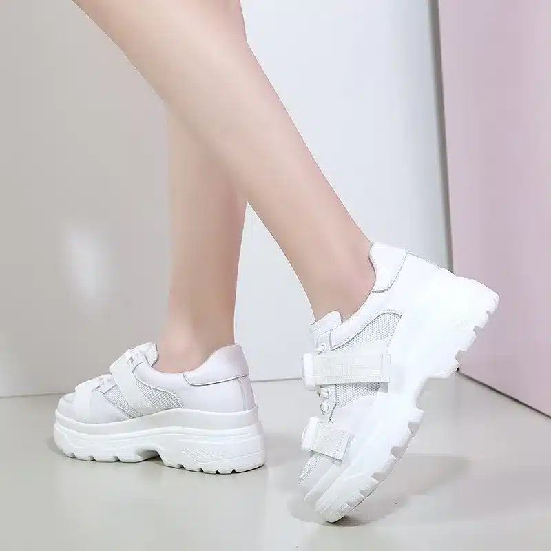 ADBOOV Leather + Mesh Platform Sneakers Women 2018 Fashion Buckle Women Dad Shoes Flat Walking Shoes Woman Casual Footwear 6