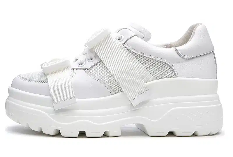 ADBOOV Leather + Mesh Platform Sneakers Women 2018 Fashion Buckle Women Dad Shoes Flat Walking Shoes Woman Casual Footwear 9