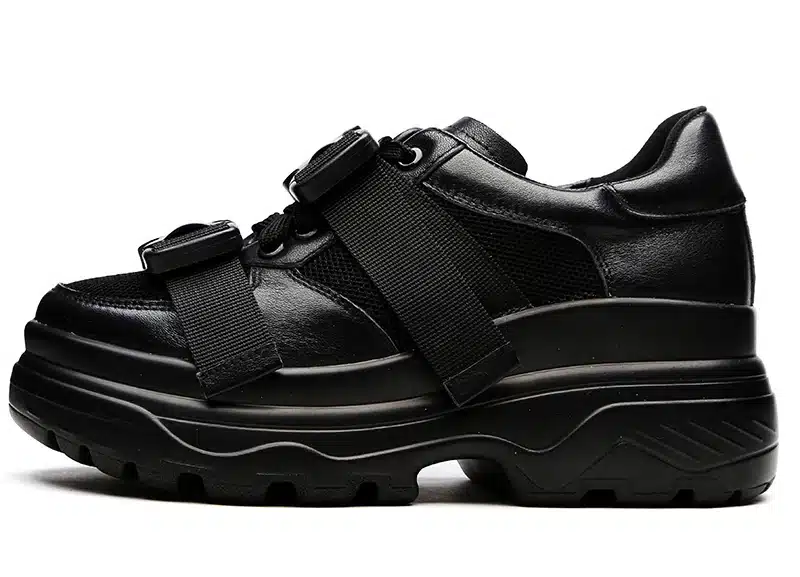 ADBOOV Leather + Mesh Platform Sneakers Women 2018 Fashion Buckle Women Dad Shoes Flat Walking Shoes Woman Casual Footwear 12