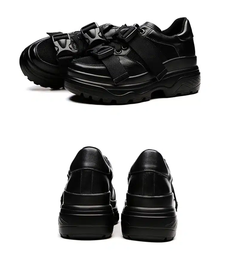 ADBOOV Leather + Mesh Platform Sneakers Women 2018 Fashion Buckle Women Dad Shoes Flat Walking Shoes Woman Casual Footwear 13