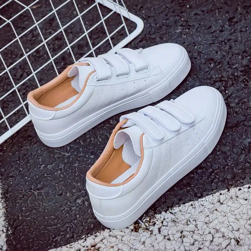 2018 summer new fashion women shoes casual high platform hole PU leather striped simple women casual white shoes sneakers 4