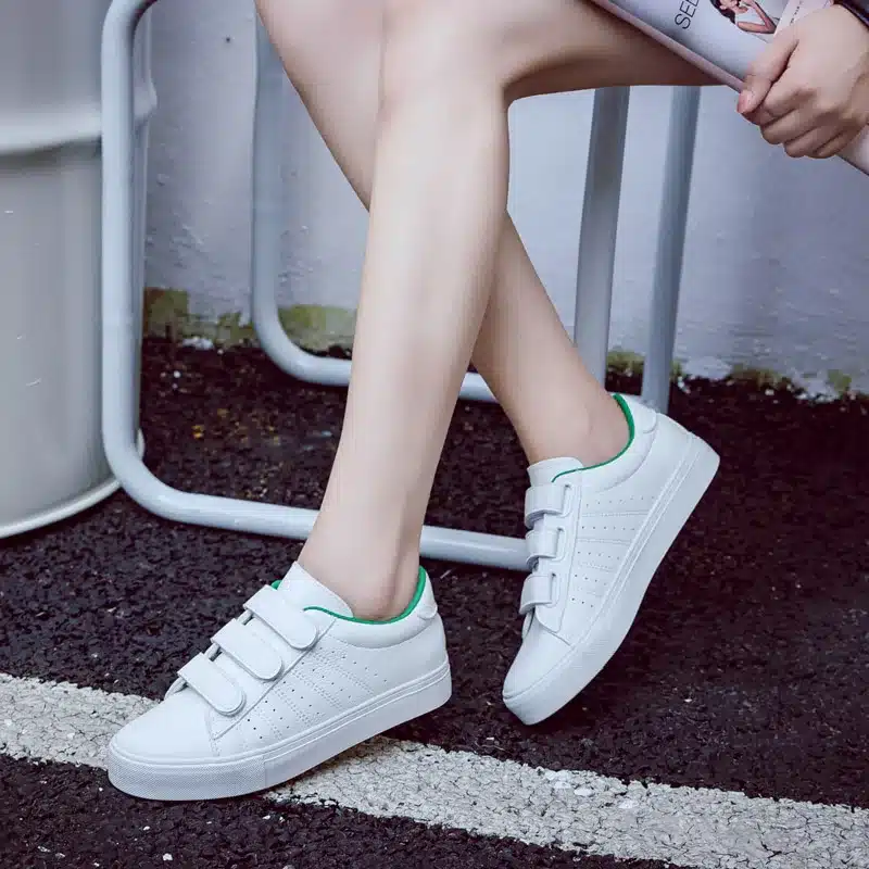 2018 summer new fashion women shoes casual high platform hole PU leather striped simple women casual white shoes sneakers 7