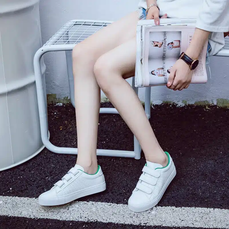 2018 summer new fashion women shoes casual high platform hole PU leather striped simple women casual white shoes sneakers 13
