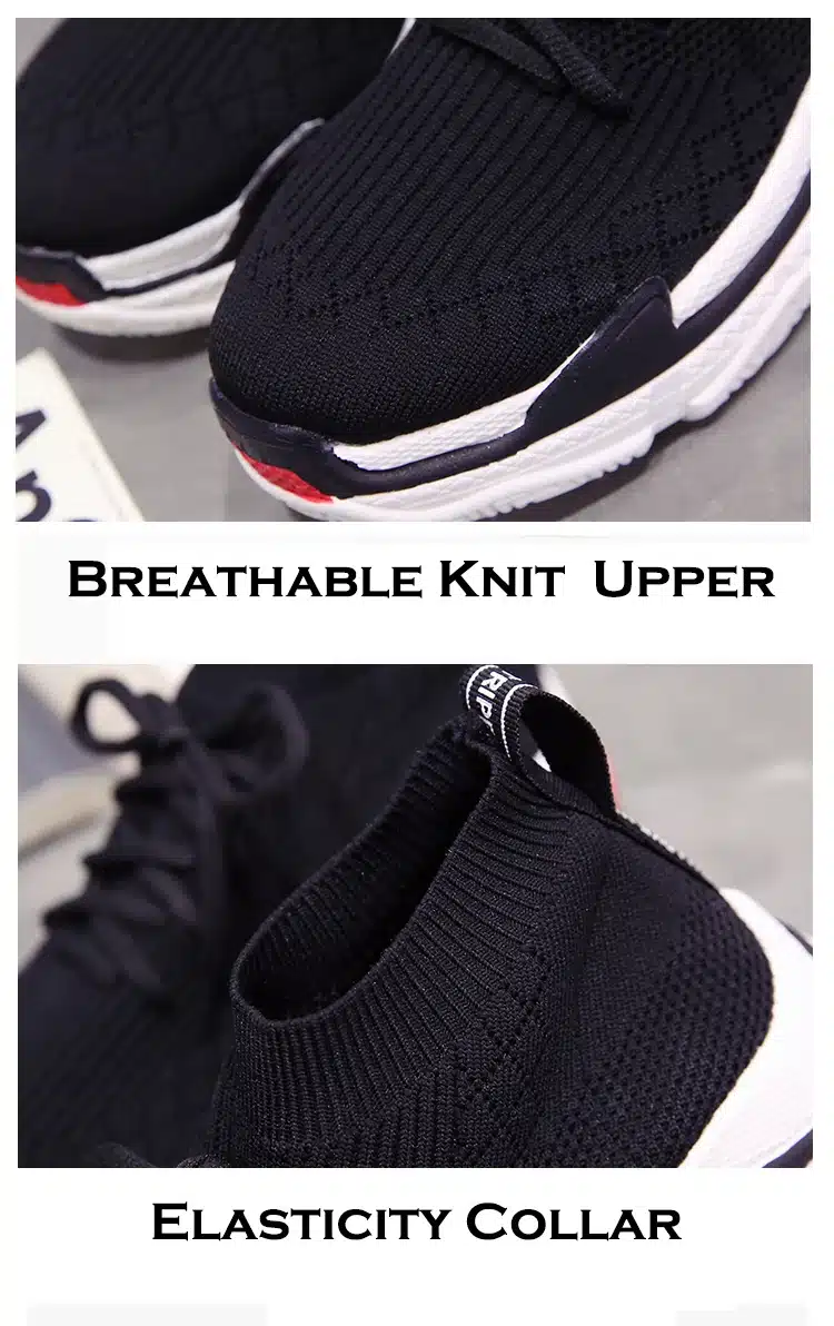 ADBOOV 2018 High Top Fashion Sneakers Women Breathable Knit Upper Platform Shoes Tenis Feminino Casual Shoes Women Black/Red 2