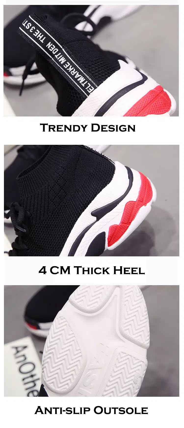 ADBOOV 2018 High Top Fashion Sneakers Women Breathable Knit Upper Platform Shoes Tenis Feminino Casual Shoes Women Black/Red 3