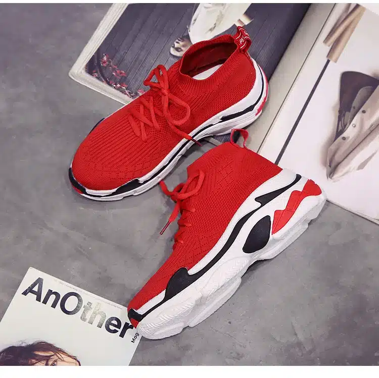ADBOOV 2018 High Top Fashion Sneakers Women Breathable Knit Upper Platform Shoes Tenis Feminino Casual Shoes Women Black/Red 11