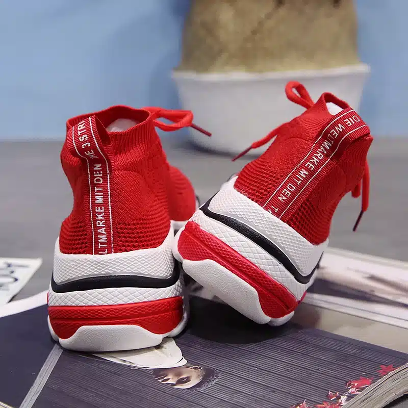 ADBOOV 2018 High Top Fashion Sneakers Women Breathable Knit Upper Platform Shoes Tenis Feminino Casual Shoes Women Black/Red 12